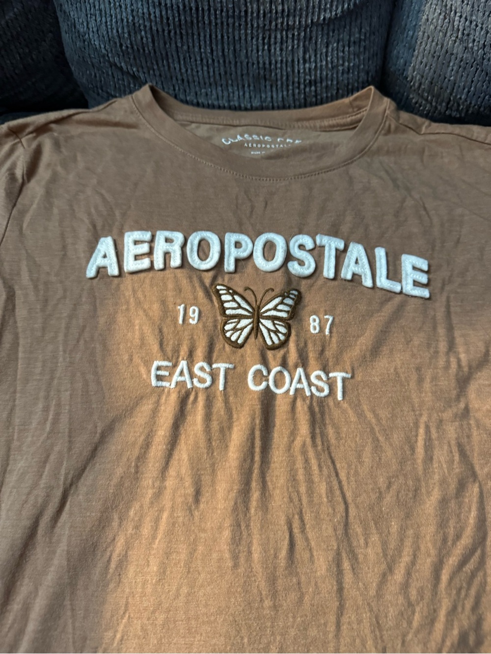 Aeropostale Brown Crewneck Logo Tee with Raised White Lettering